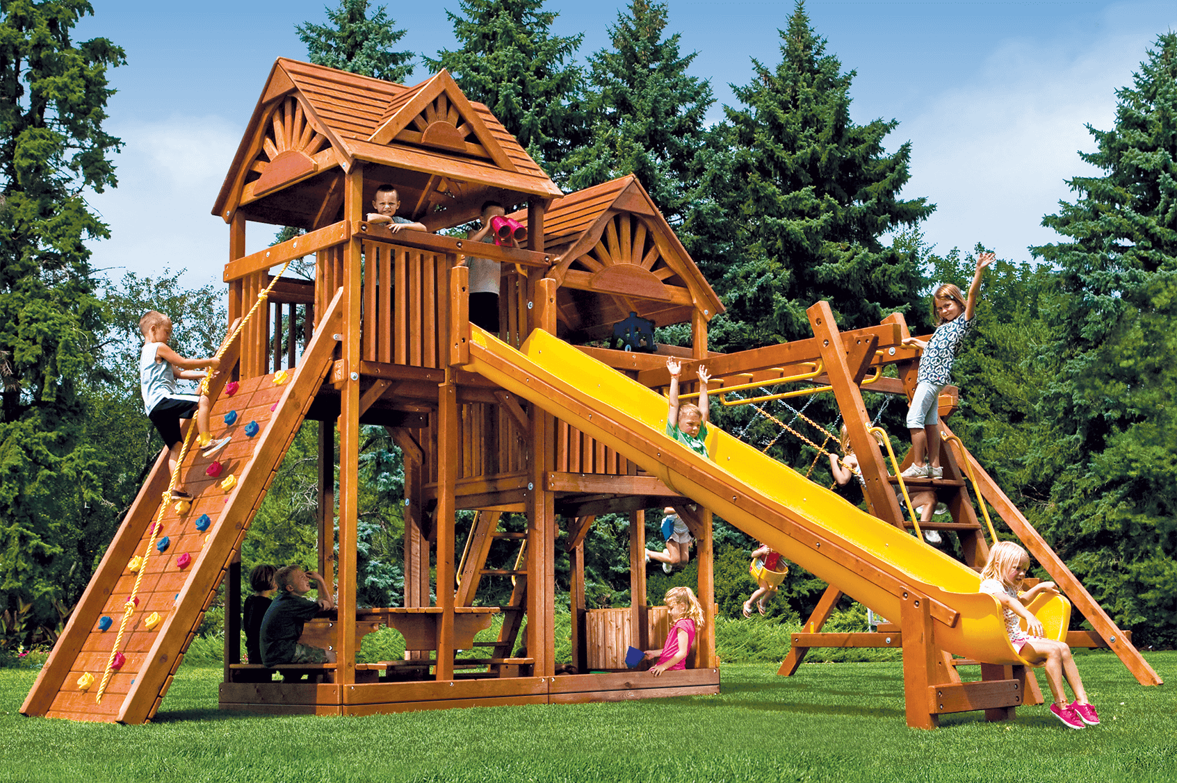 King Kong Clubhouse Pkg III Loaded with Wood Roofs (47H) - Rainbow Play Systems of Texas