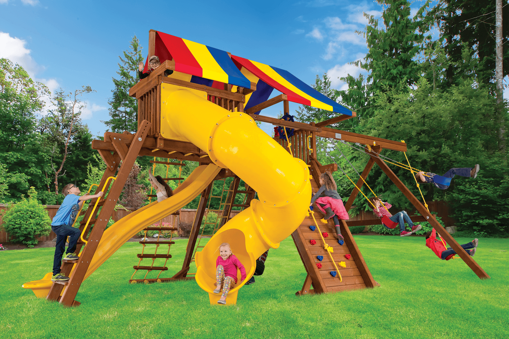 King Kong Base Castle Pkg V with 270° Spiral Slide (25E) - Rainbow Play Systems of Texas