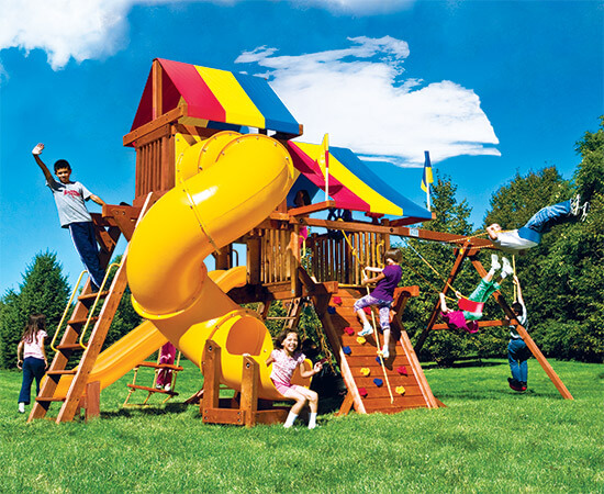 Rainbow Castle Pkg V Loaded with 360˚ Spiral Slide (19I) - Rainbow Play Systems of Texas