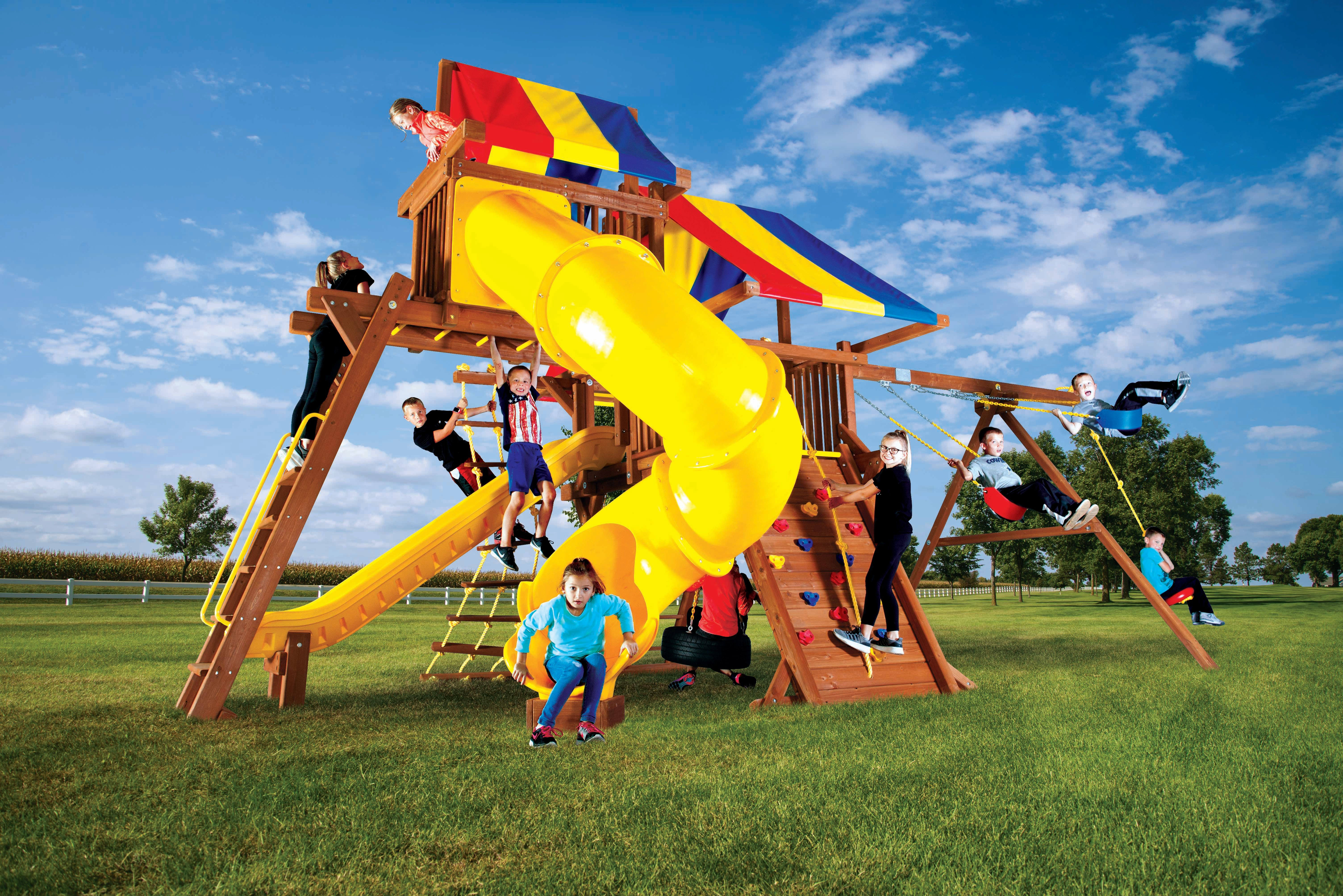 Rainbow Castle Pkg V with 270˚ Spiral Slide (19G) - Rainbow Play Systems of Texas