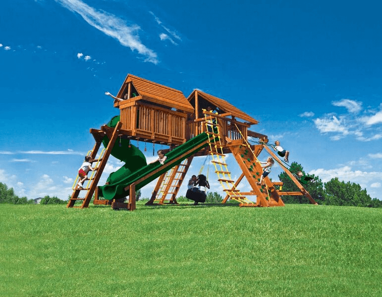 King Kong Castle Supersized Pkg V Grand Slam with Wooden Roofs (27I) - Rainbow Play Systems of Texas