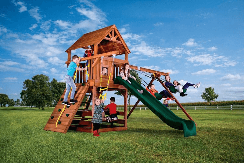 Circus Clubhouse Pkg II Loaded with Wooden Roof (29D) - Rainbow Play Systems of Texas
