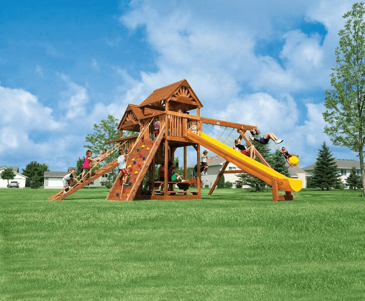 King Kong Clubhouse Pkg II with Wooden Roof, Nicely Equipped (45D) - Rainbow Play Systems of Texas