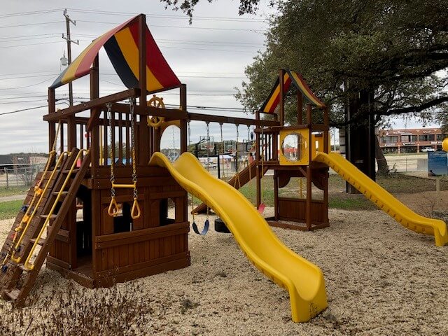 Sunshine Clubhouse with Lower Level Playhouse and Tower - Rainbow Play Systems